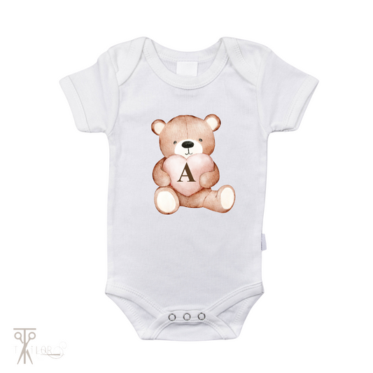 Teddy Initial Baby Bodysuit